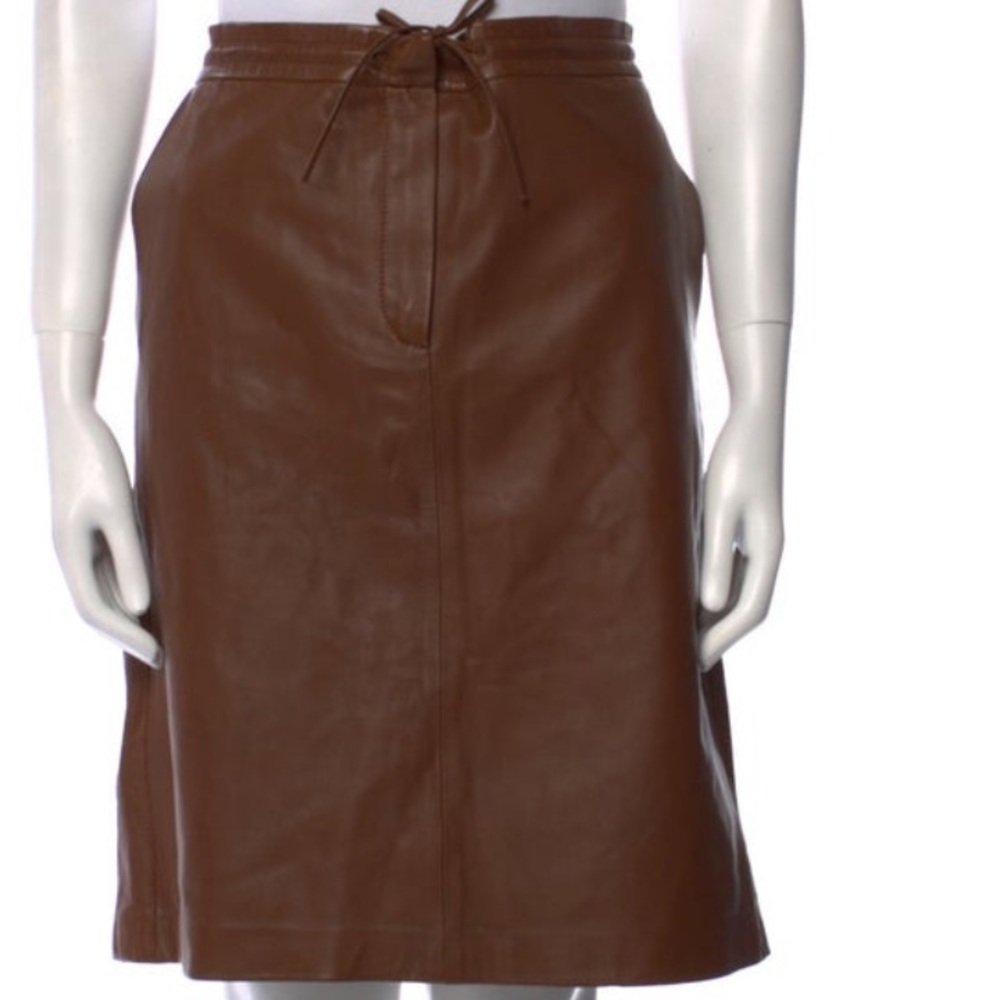 Yves Salomon Brown real lamb Leather Skirt knee-length midi